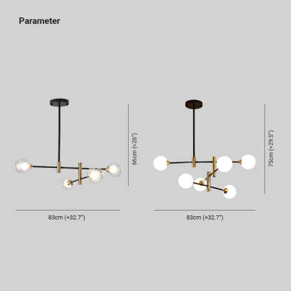 Valentina Nordic Spherical Bubble Metal/Glass Chandelier, Black/Gold