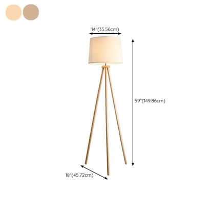 Muto Modern Cylinder Wood Fabric Floor Lamp, White/Beige
