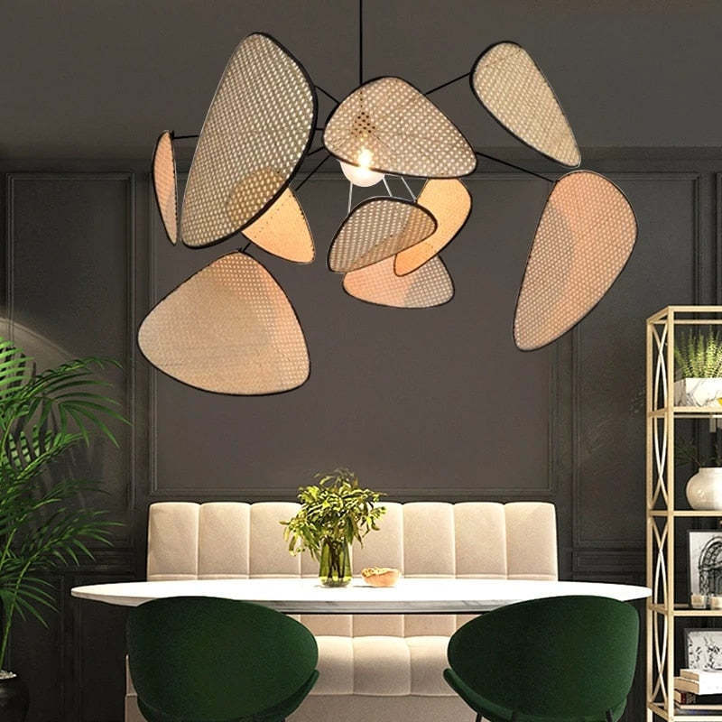 Ritta Pendant Light Leaf Grid, Rattan/Metal, Bedroom