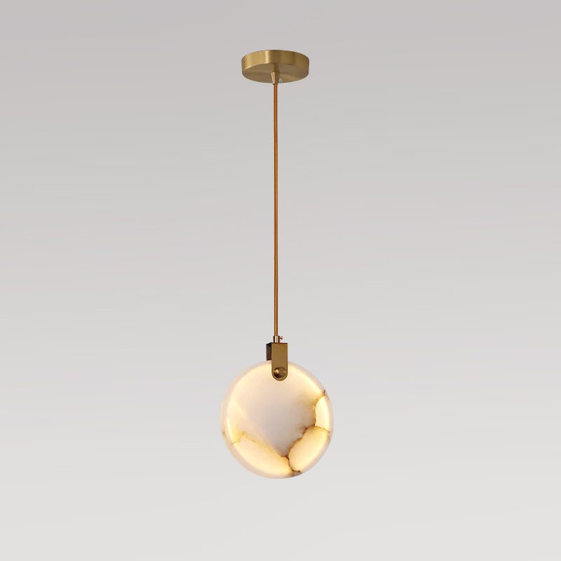 Pendant Light Alabaster Disc Brass Modern Living Room | Las Sola