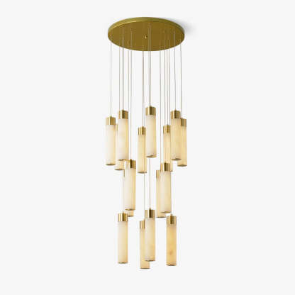 Jade Alabaster Cascade Brass Modern Chandelier Hallway
