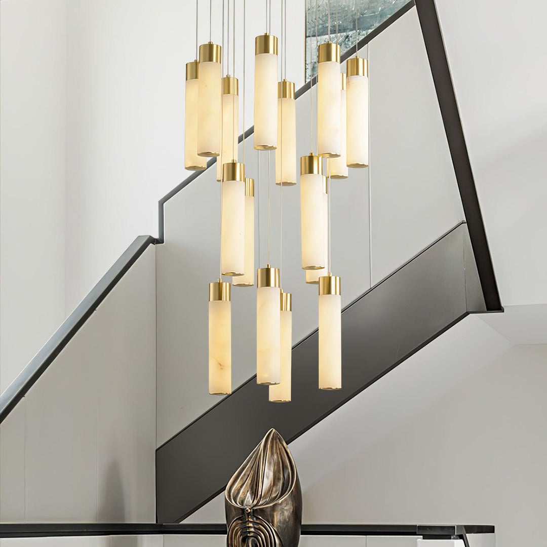 Jade Alabaster Cascade Brass Modern Chandelier Hallway