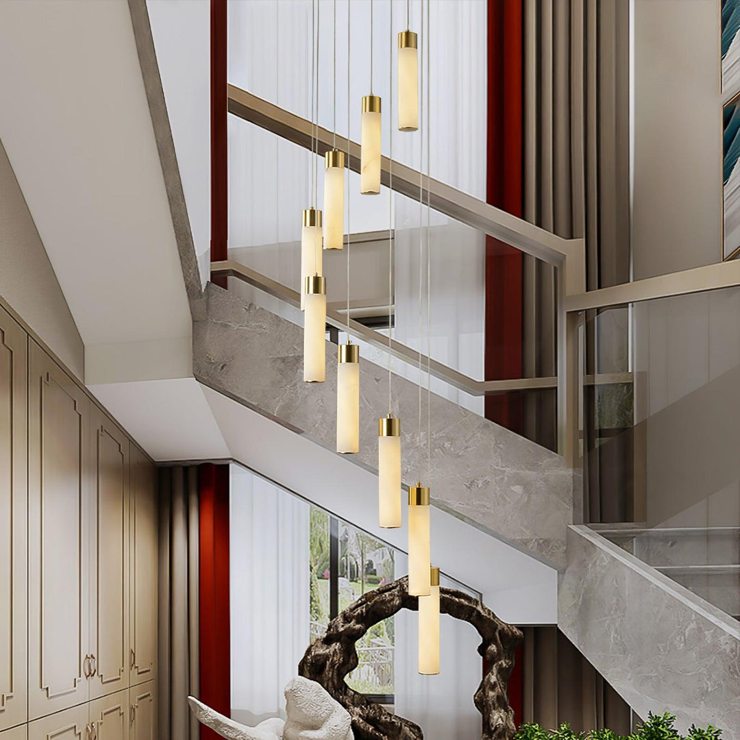 Jade Alabaster Cascade Brass Modern Chandelier Hallway