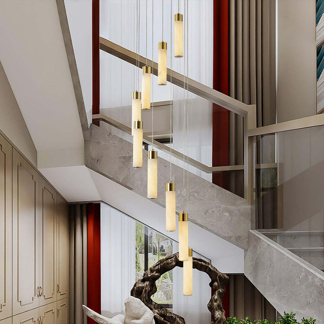 Jade Alabaster Cascade Brass Modern Chandelier Hallway