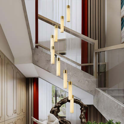 Jade Alabaster Cascade Brass Modern Chandelier Hallway