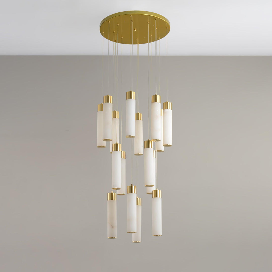 Jade Alabaster Cascade Brass Modern Chandelier Hallway