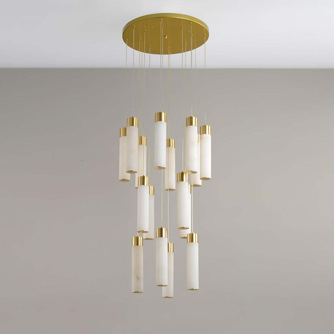 Jade Alabaster Cascade Brass Modern Chandelier Hallway