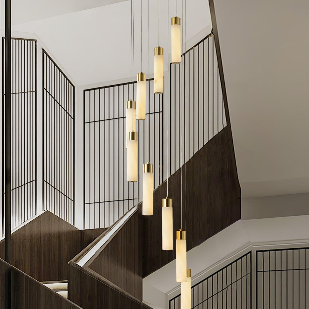Jade Alabaster Cascade Brass Modern Chandelier Hallway