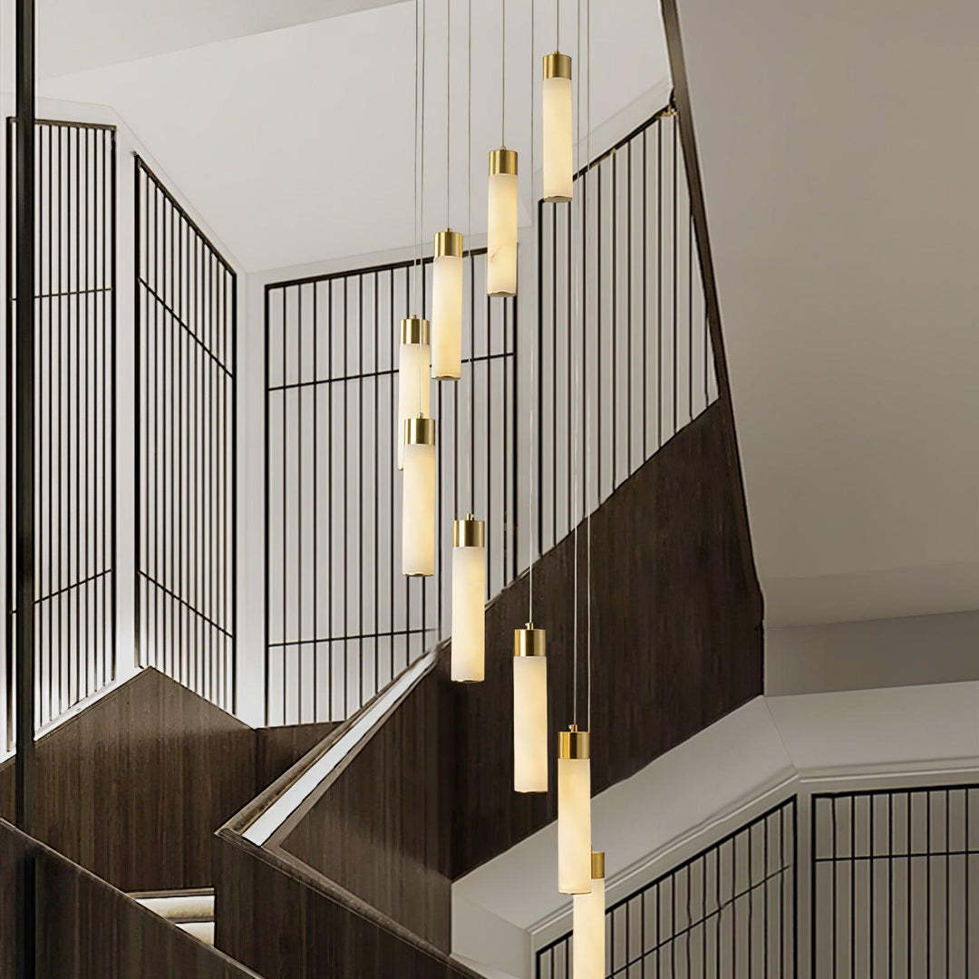 Jade Alabaster Cascade Brass Modern Chandelier Hallway