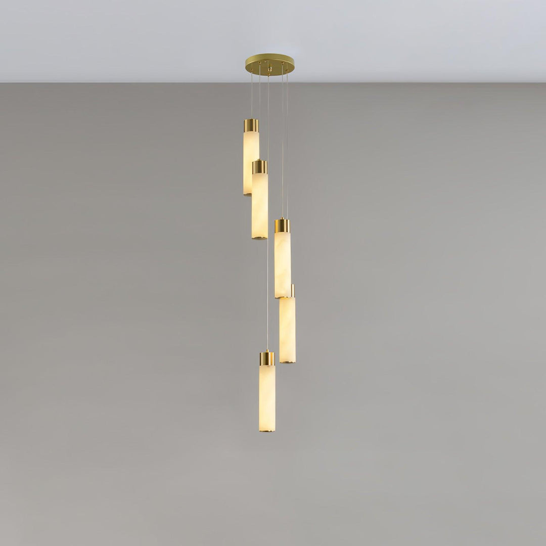 Jade Alabaster Cascade Brass Modern Chandelier Hallway