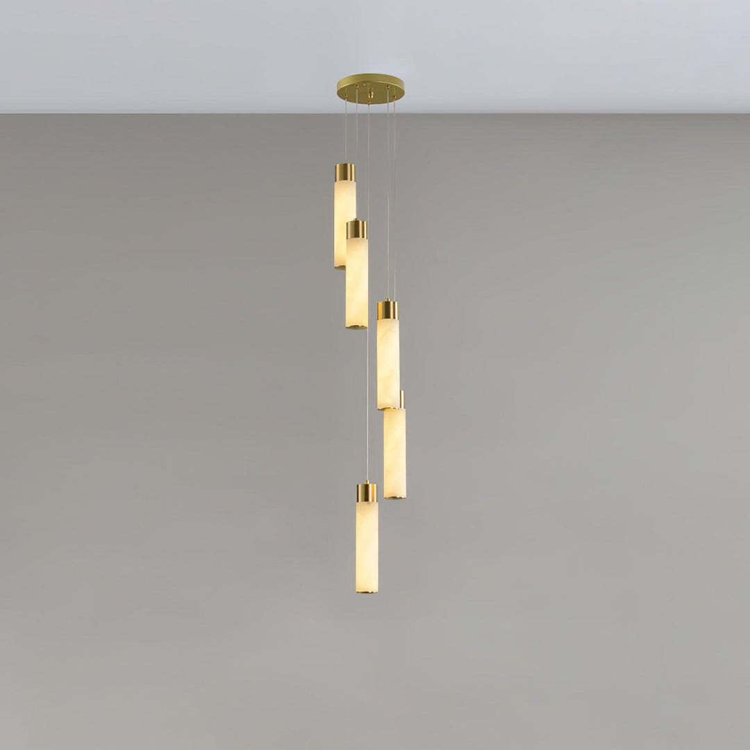 Chandelier Alabaster Cascade Brass Modern Hallway Entryway | Las Sola