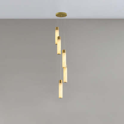 Jade Alabaster Cascade Brass Modern Chandelier Hallway