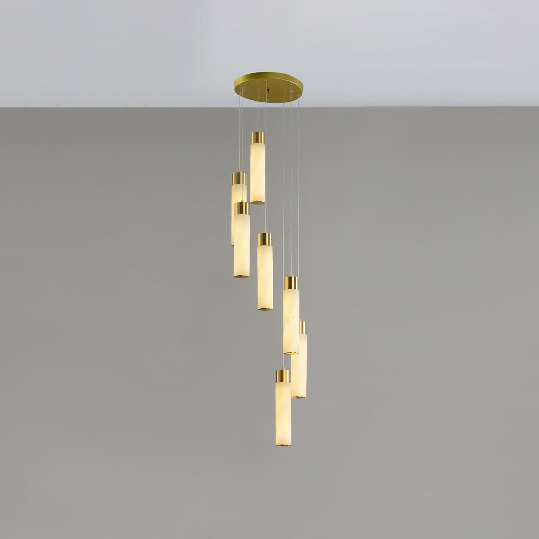 Jade Alabaster Cascade Brass Modern Chandelier Hallway