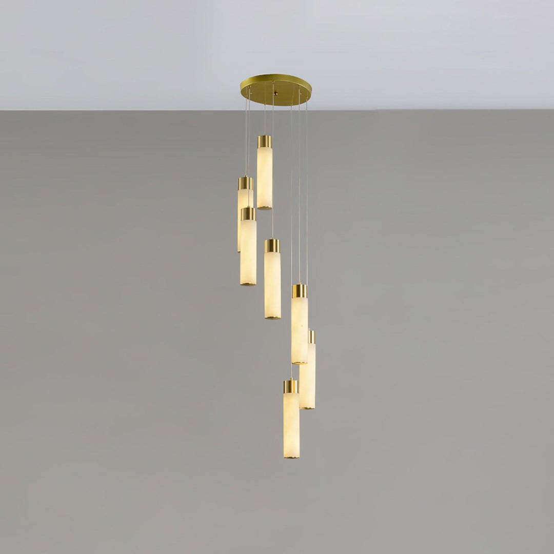 Jade Alabaster Cascade Brass Modern Chandelier Hallway