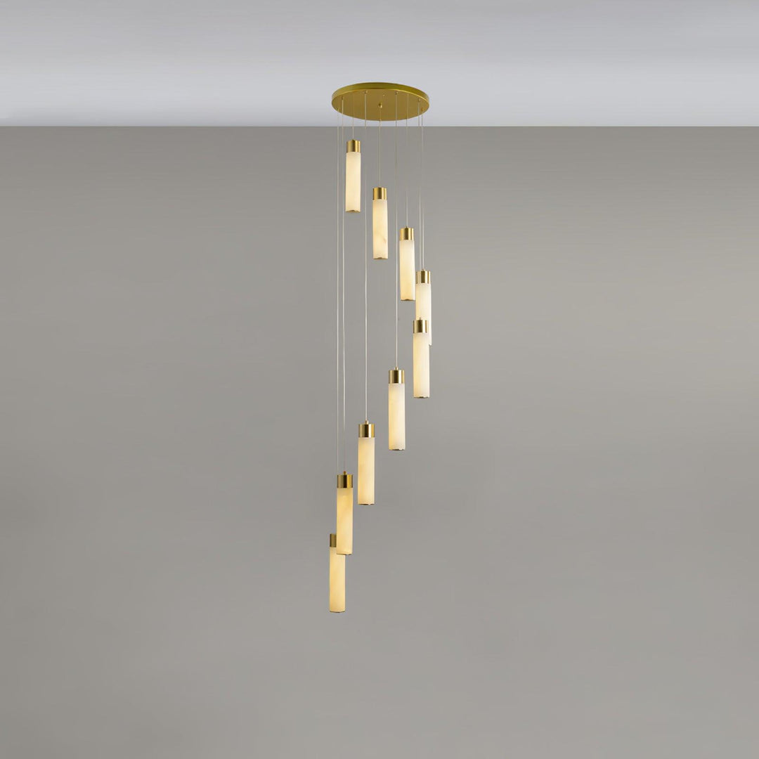 Jade Alabaster Cascade Brass Modern Chandelier Hallway