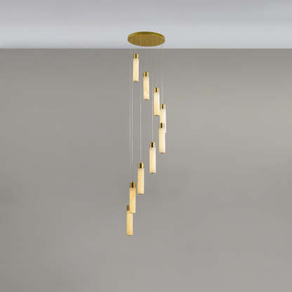 Jade Alabaster Cascade Brass Modern Chandelier Hallway