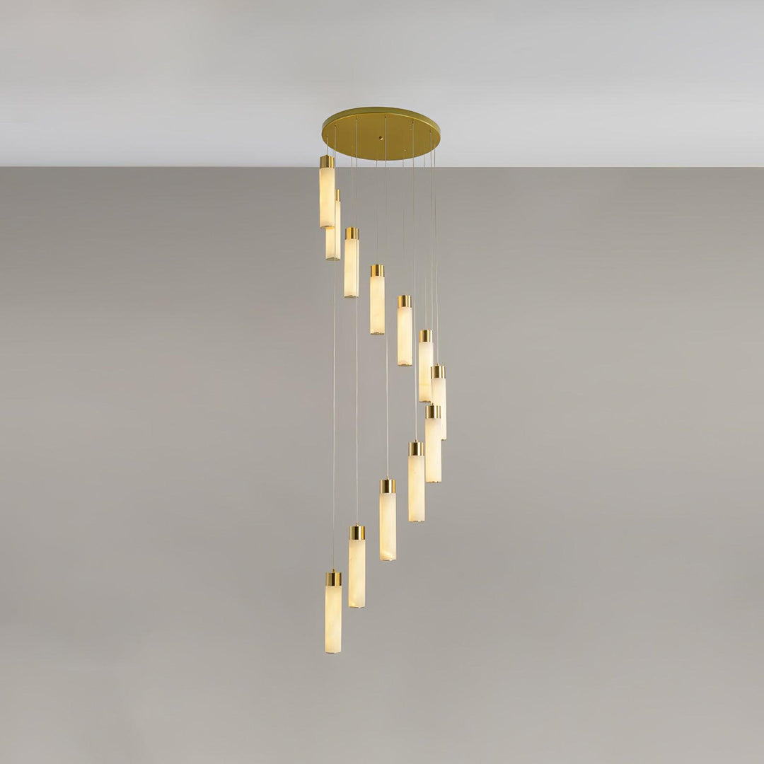 Jade Alabaster Cascade Brass Modern Chandelier Hallway