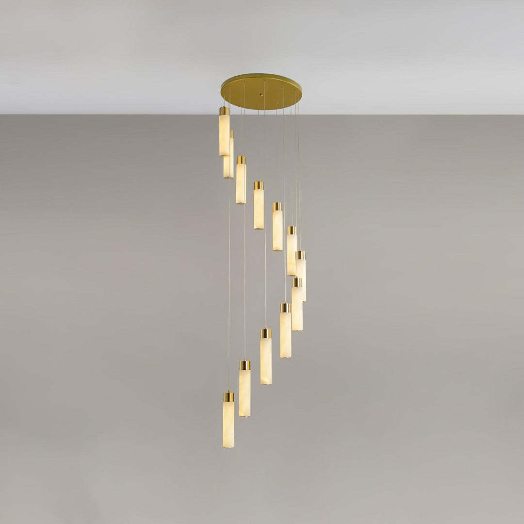 Jade Alabaster Cascade Brass Modern Chandelier Hallway