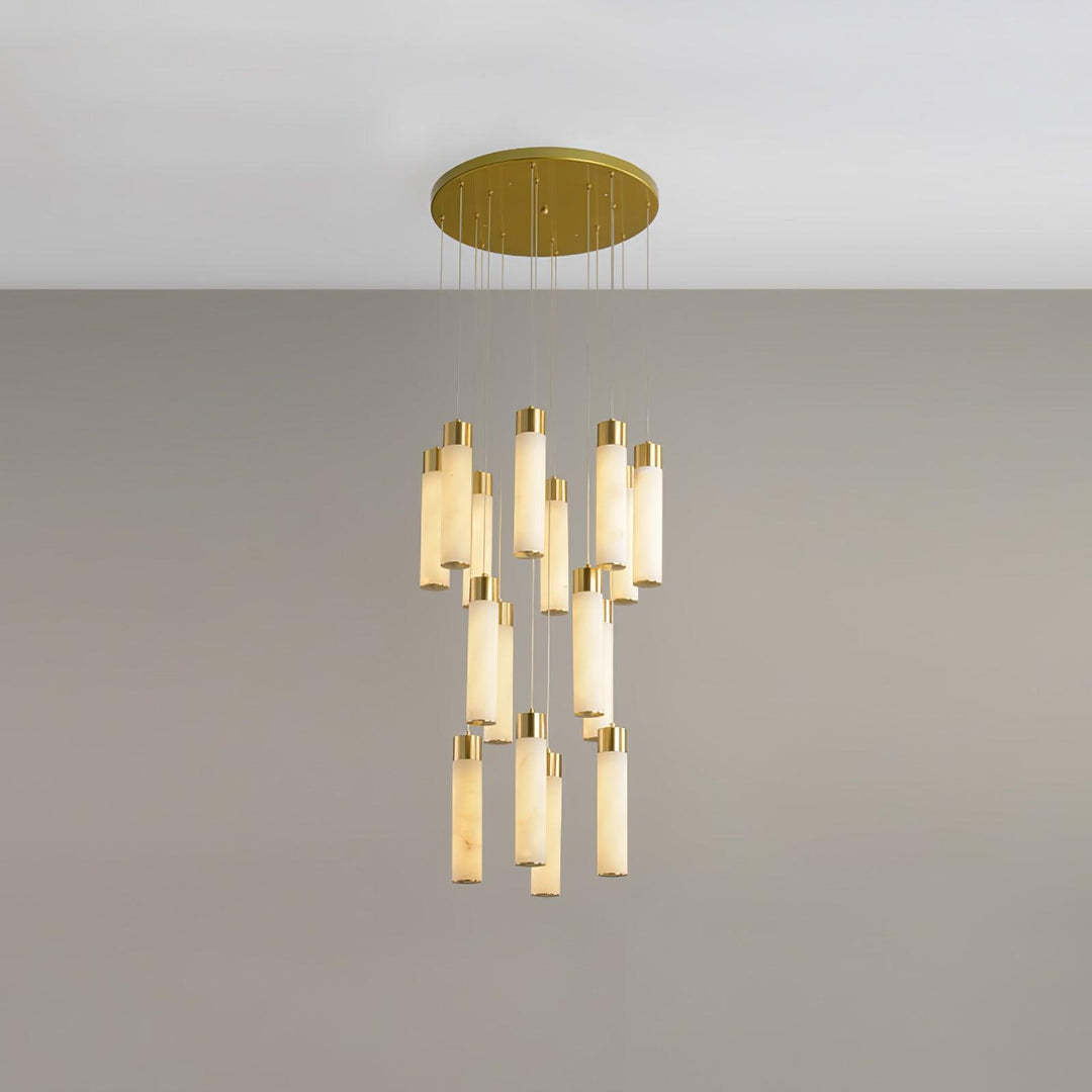 Jade Alabaster Cascade Brass Modern Chandelier Hallway