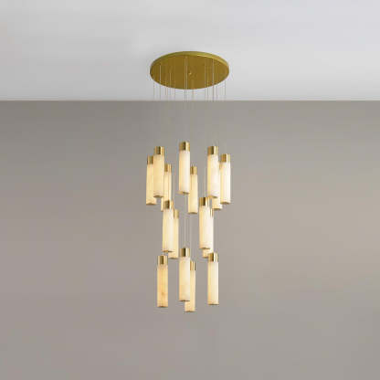 Jade Alabaster Cascade Brass Modern Chandelier Hallway
