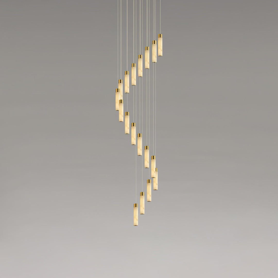 Jade Alabaster Cascade Brass Modern Chandelier Hallway
