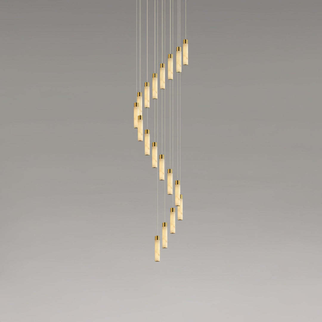 Jade Alabaster Cascade Brass Modern Chandelier Hallway