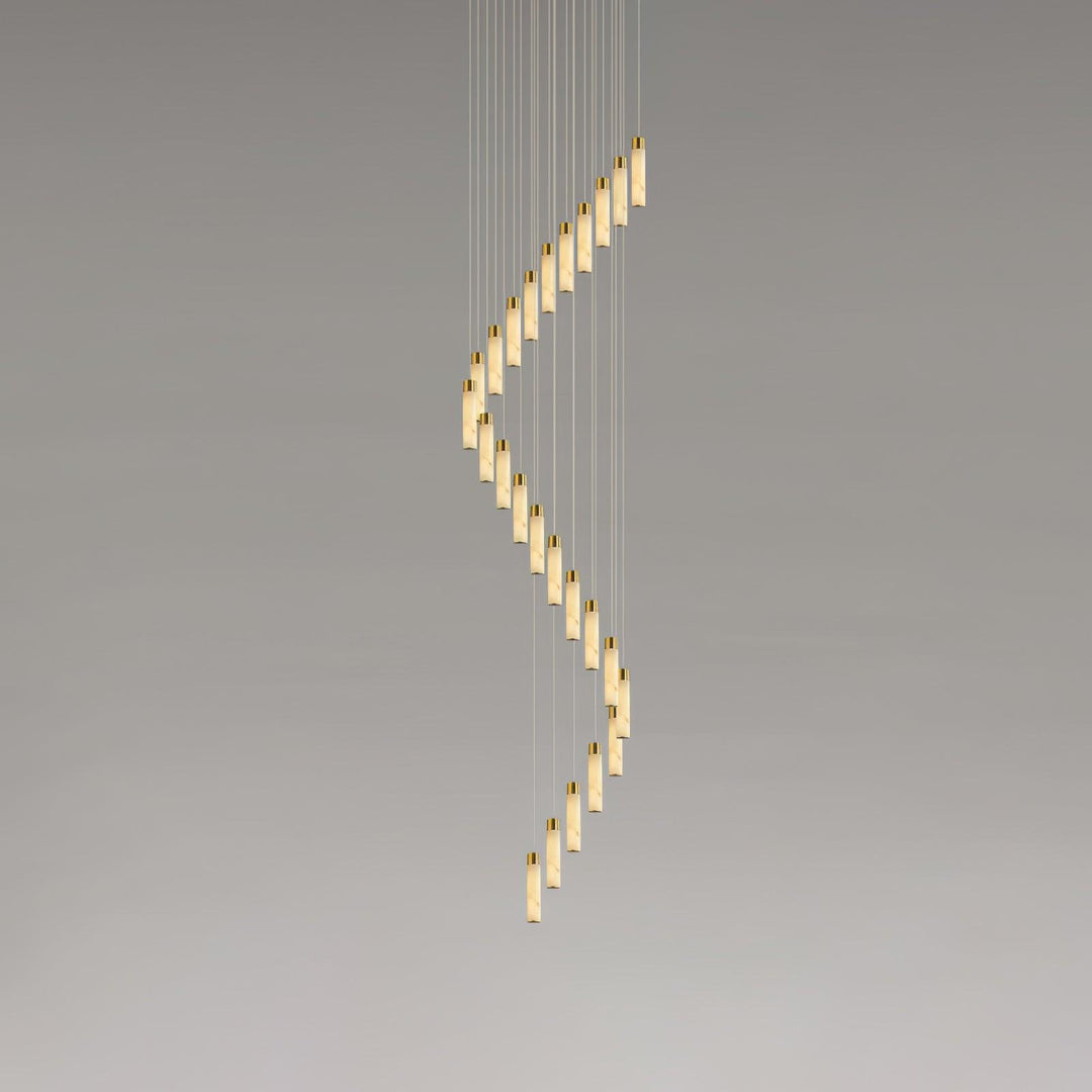 Jade Alabaster Cascade Brass Modern Chandelier Hallway