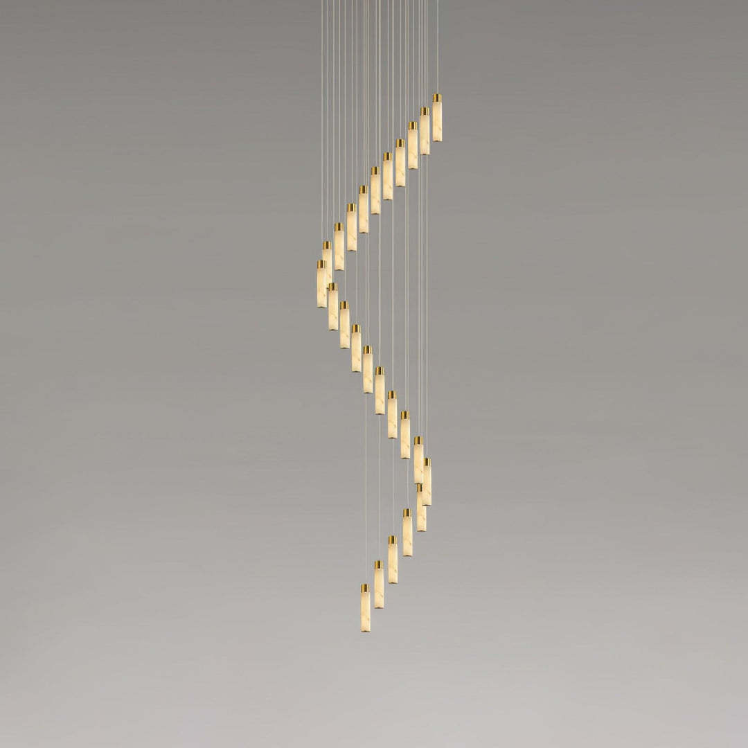 Jade Alabaster Cascade Brass Modern Chandelier Hallway