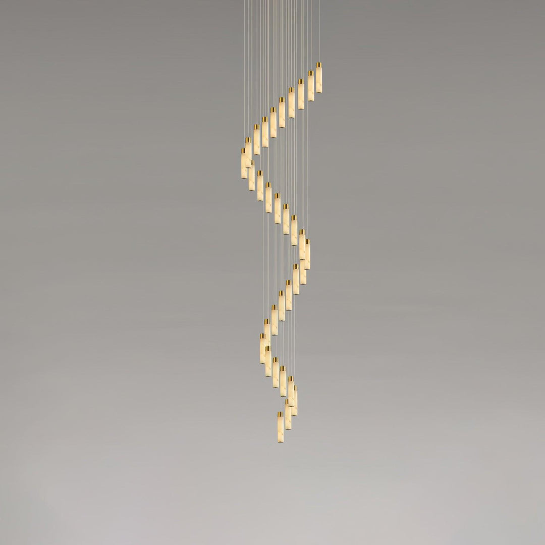 Jade Alabaster Cascade Brass Modern Chandelier Hallway