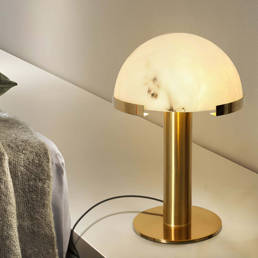 Jade Mushroom Alabaster Brass Table Lamp Living Room Bedroom