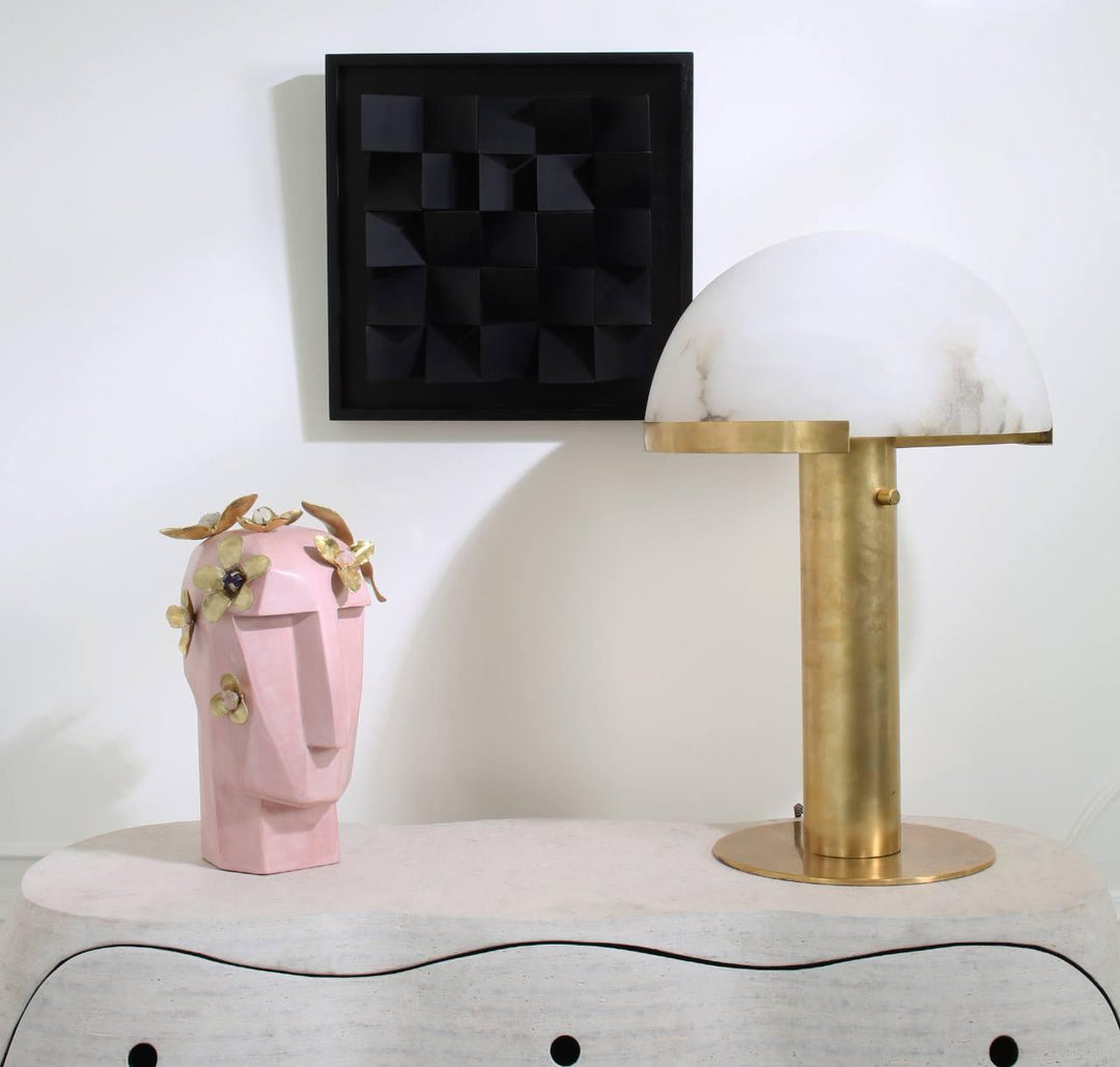 Jade Mushroom Alabaster Brass Table Lamp Living Room Bedroom