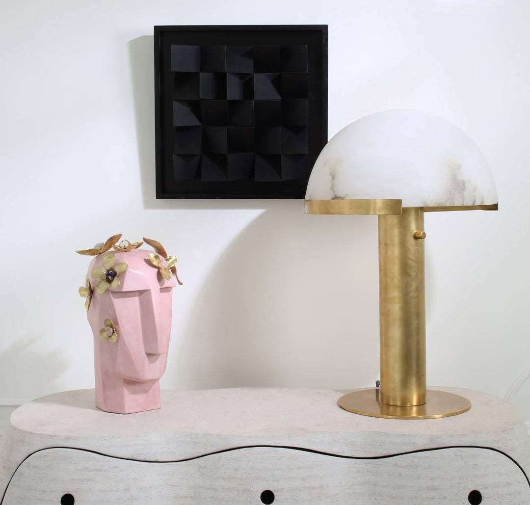 Jade Mushroom Alabaster Brass Table Lamp Living Room Bedroom
