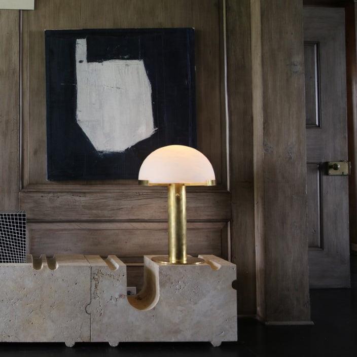 Jade Mushroom Alabaster Brass Table Lamp Living Room Bedroom