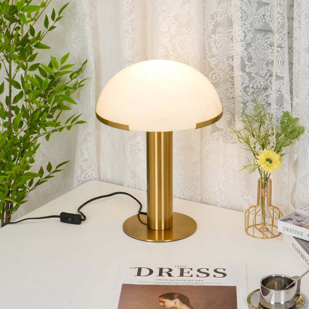 Jade Mushroom Alabaster Brass Table Lamp Living Room Bedroom