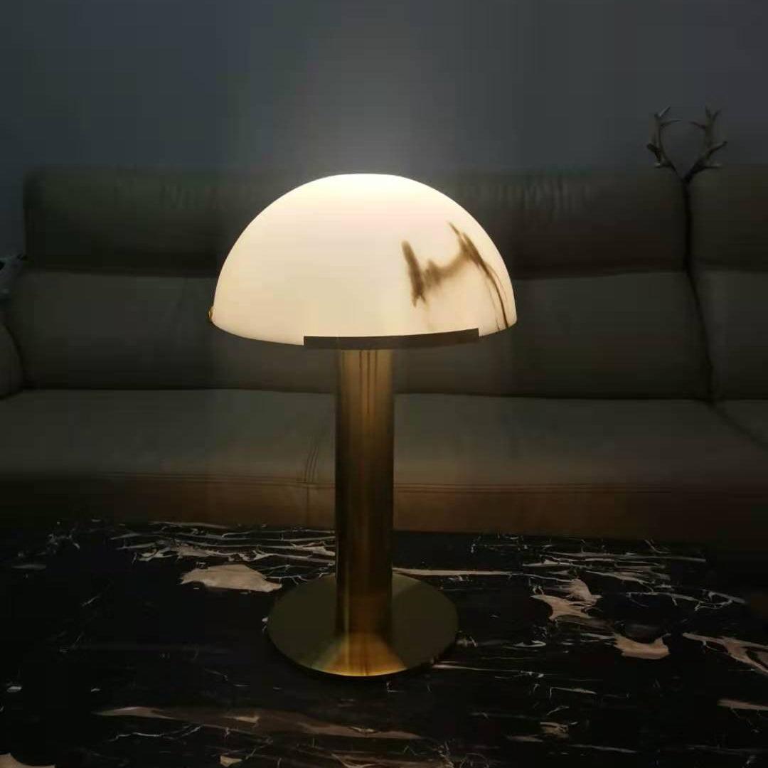 Jade Mushroom Alabaster Brass Table Lamp Living Room Bedroom