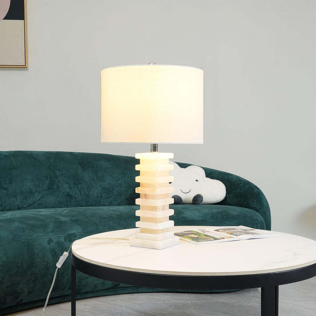 Table Lamp Alabaster Stacked Elegant Bedroom Living Room | Las Sola