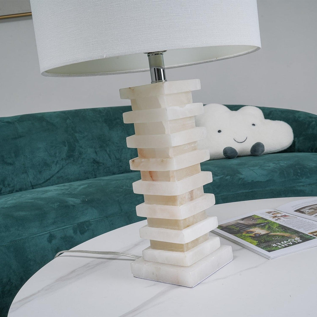 Jade Alabaster Stacked Elegant Table Lamp Bedroom Living Room