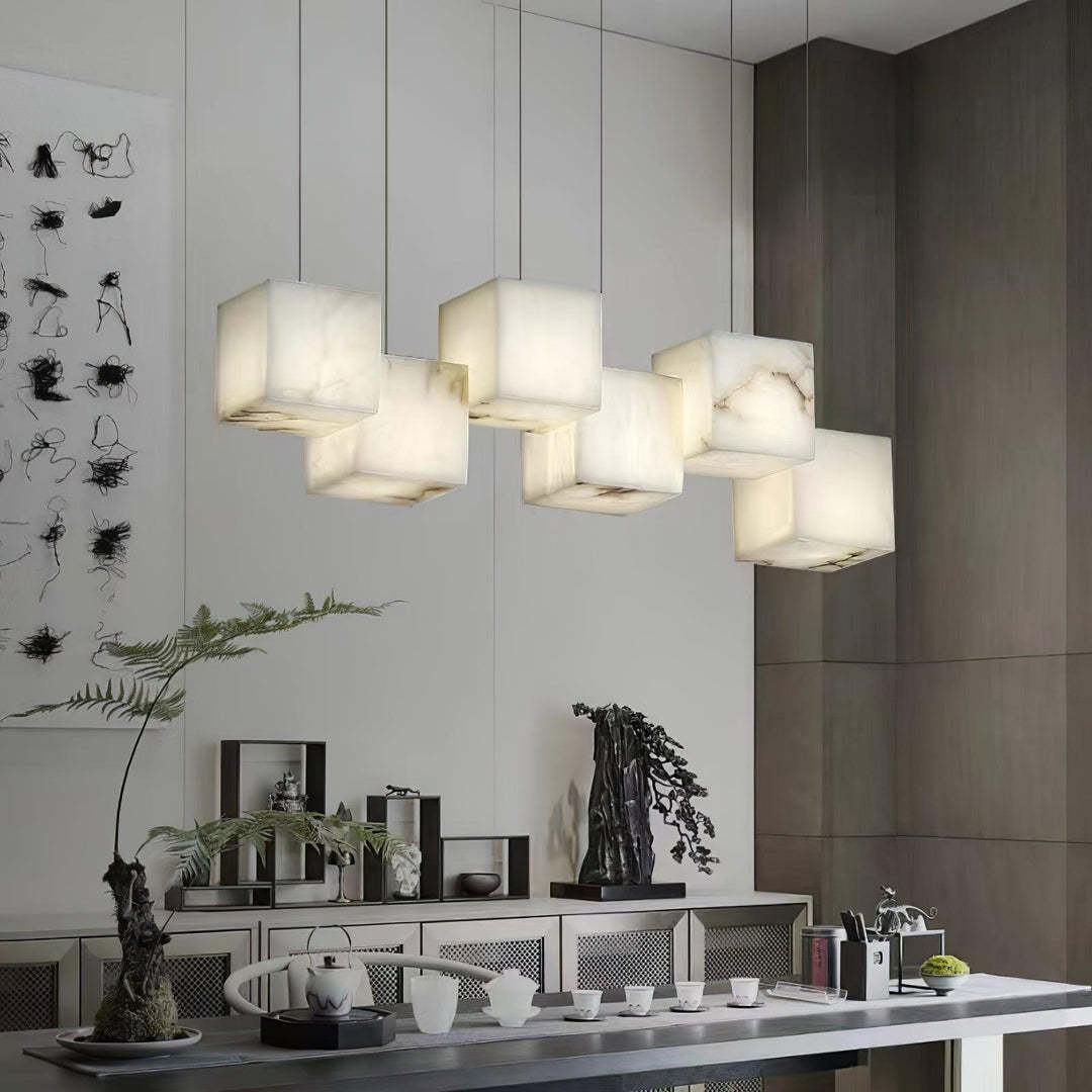 Chandelier Alabaster Brass Minimalist Modern Living Room | Las Sola