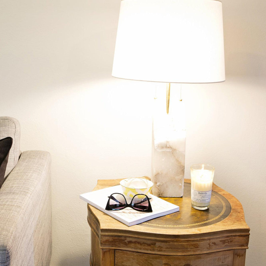 Jade Alabaster Rectangular Elegant Table Lamp Bedroom Living Room