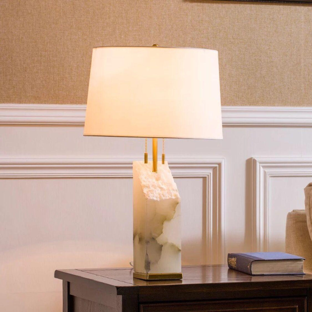 Jade Alabaster Rectangular Elegant Table Lamp Bedroom Living Room