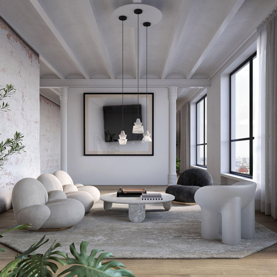 Jade Artistic Sculptural Alabaster Pendant Light Living Room Bedroom