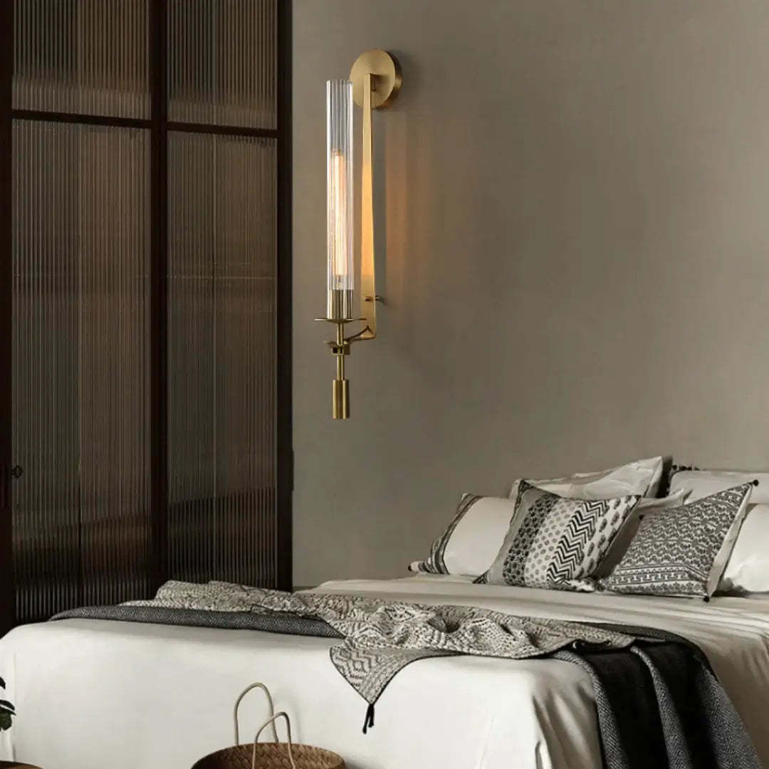 Alessio Minimalism Brass Metal Glass Wall Lamp Bedroom Living Room