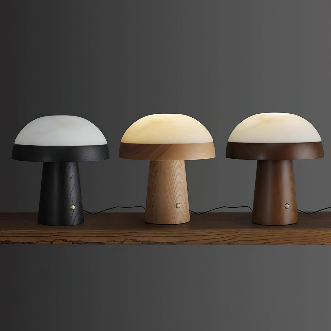 Jade Modern Alabaster Wood Mushroom Table Lamp Living Room