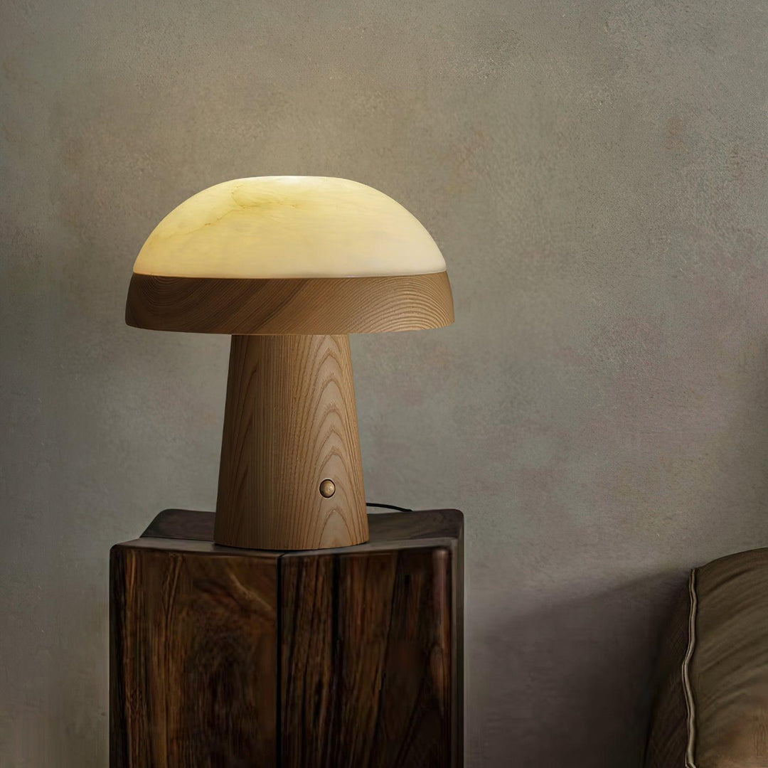 Jade Modern Alabaster Wood Mushroom Table Lamp Living Room