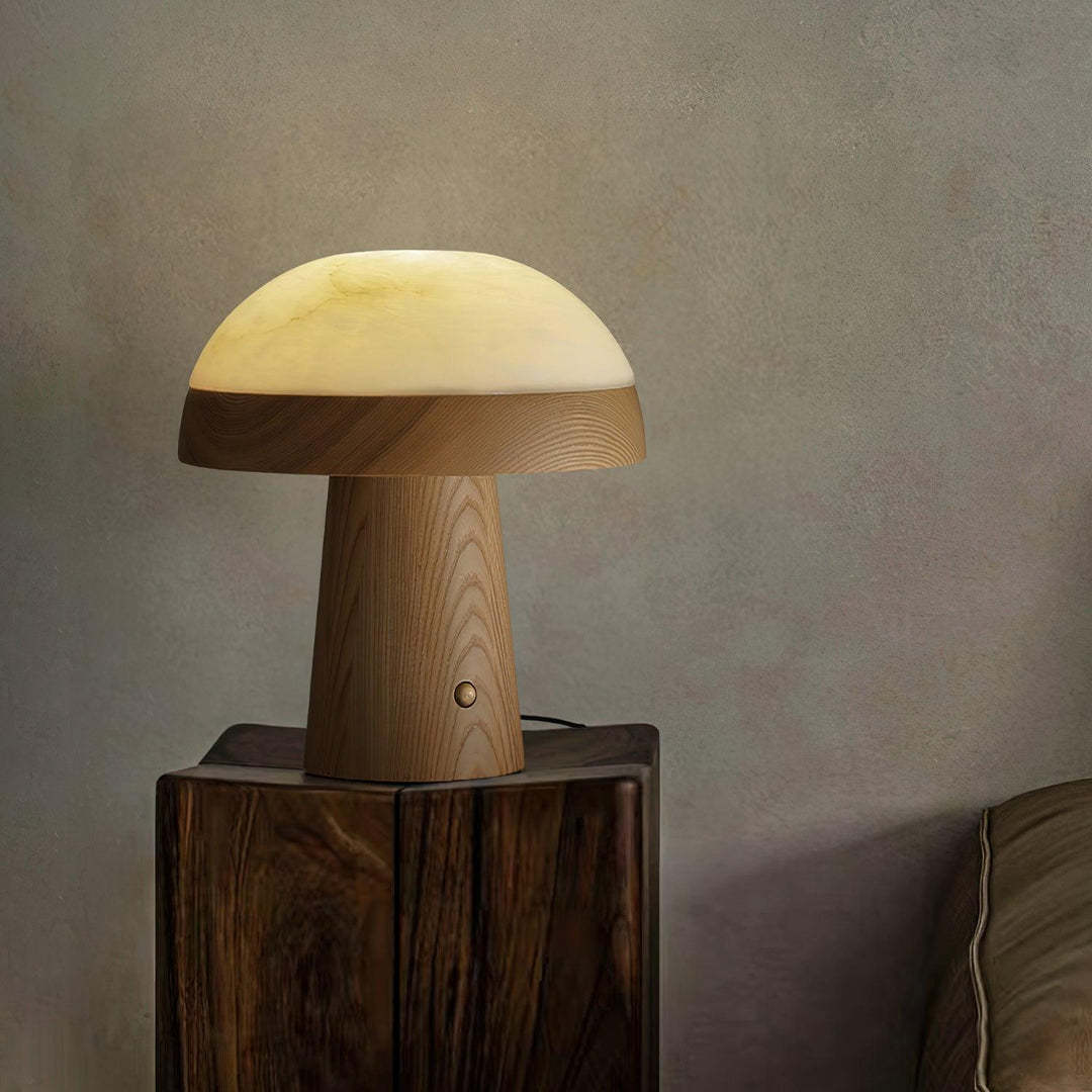 Jade Modern Alabaster Wood Mushroom Table Lamp Living Room