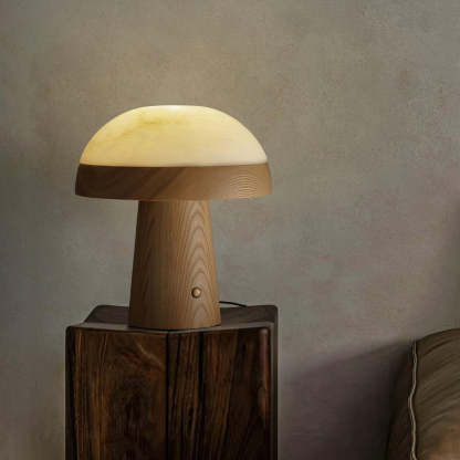 Jade Modern Alabaster Wood Mushroom Table Lamp Living Room