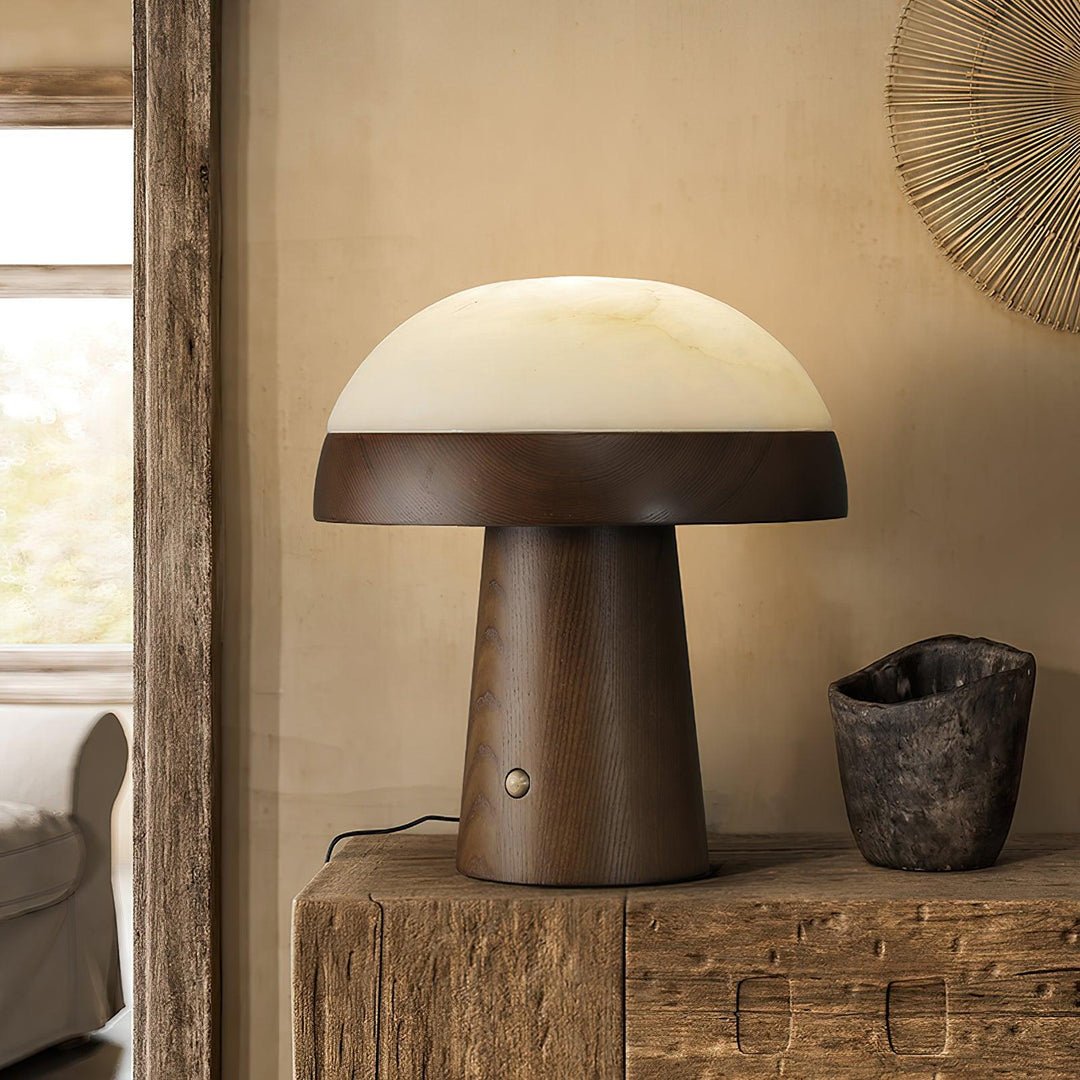 Jade Modern Alabaster Wood Mushroom Table Lamp Living Room