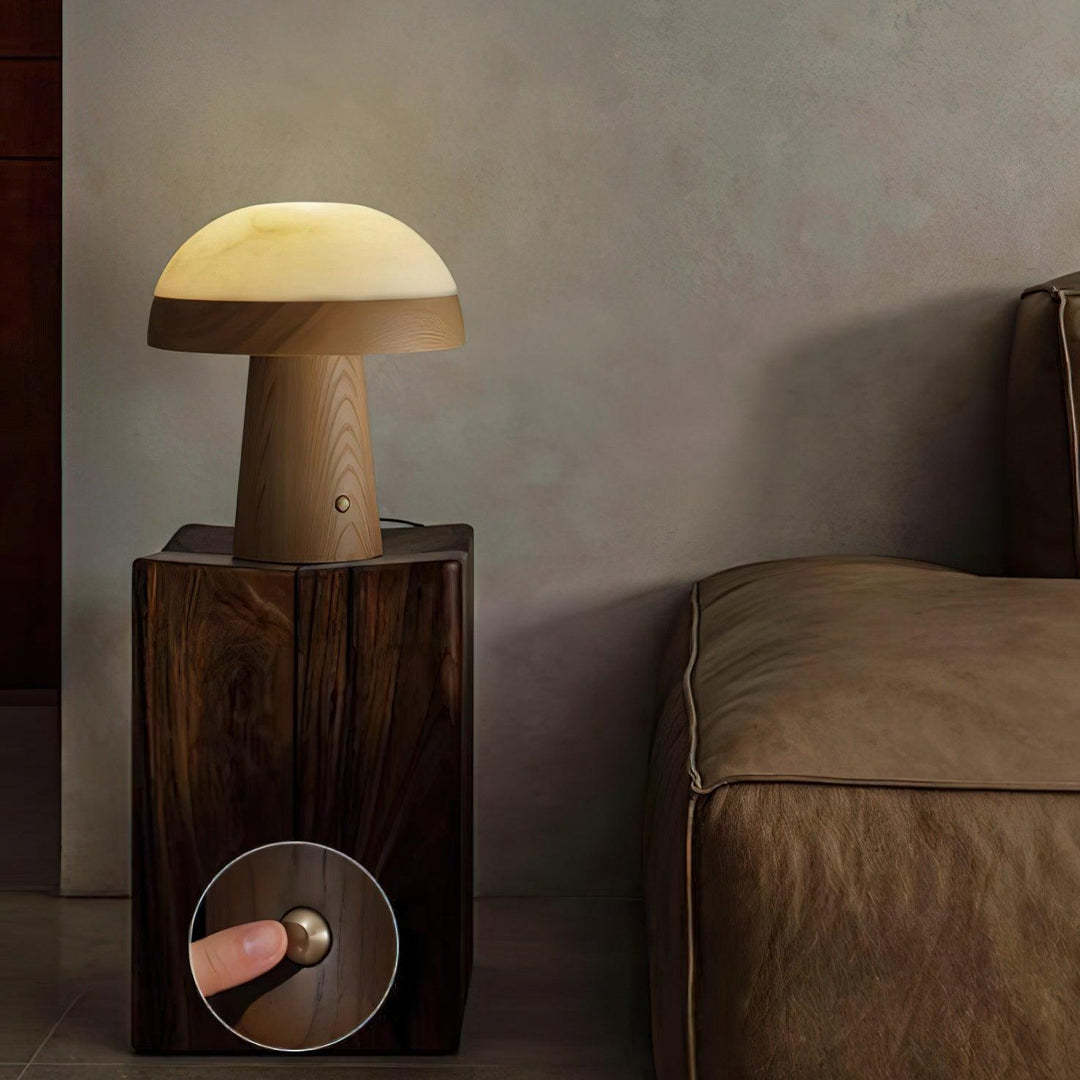 Jade Modern Alabaster Wood Mushroom Table Lamp Living Room