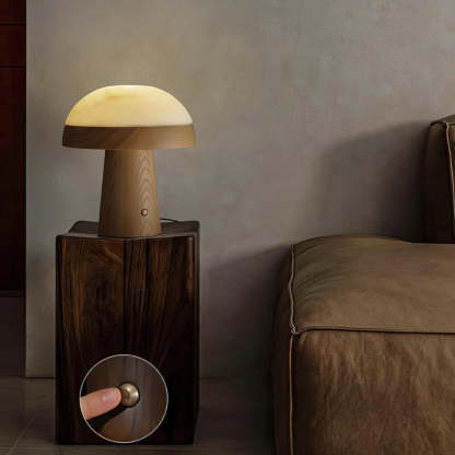 Jade Modern Alabaster Wood Mushroom Table Lamp Living Room