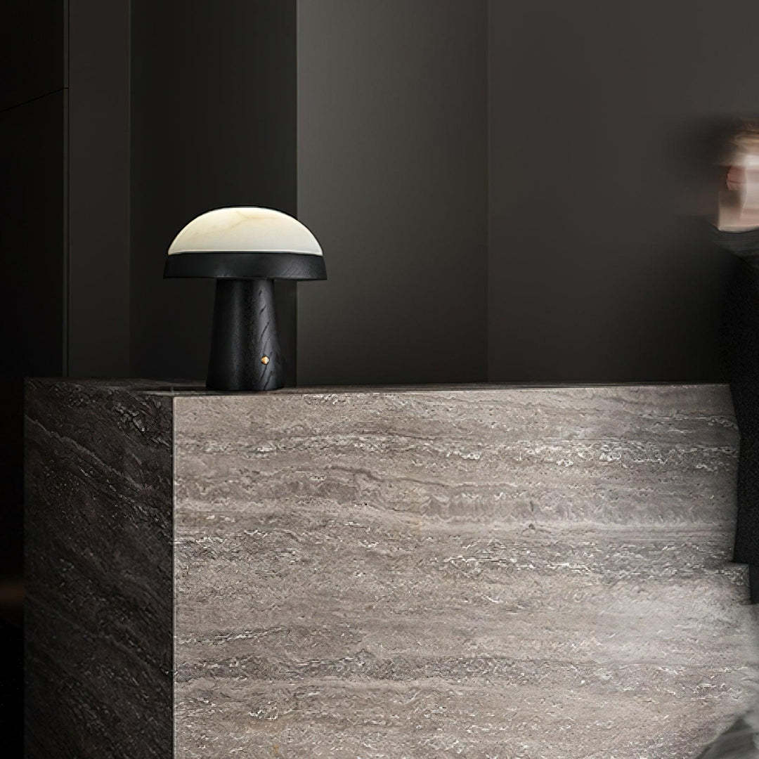 Jade Modern Alabaster Wood Mushroom Table Lamp Living Room